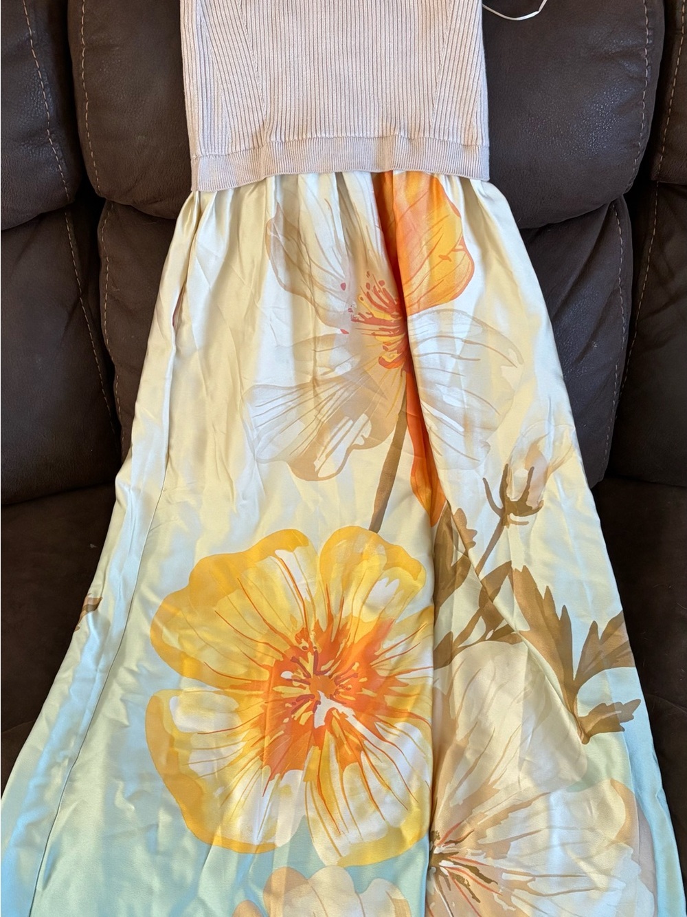 Juniors Floral Maxi Dress with Yellow Orange Bloom